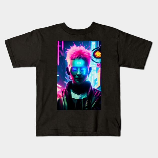 Abstract Cyberpunk Girl Kids T-Shirt by Voodoo Production